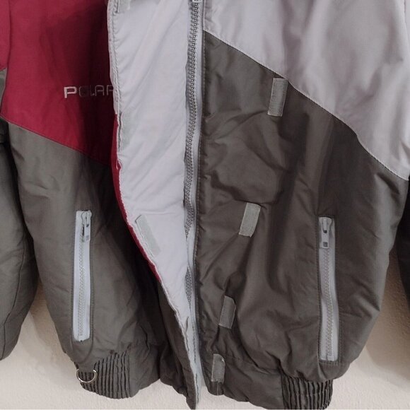 Vintage Polaris Union Made Snowmobile Jacket Full Zip Womens M Gray Burgundy - Picture 7 of 10